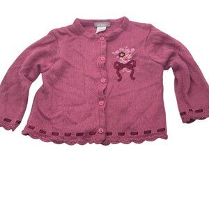 Carter's Pink Cardigan Sweater Baby Girl 18M Floral Embroidery & Ribbon Detail